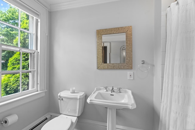 109 Boston Post Rd, Madison, CT 06443 - full bath featuring plenty of natural light, baseboard heating, and a shower with shower curtain