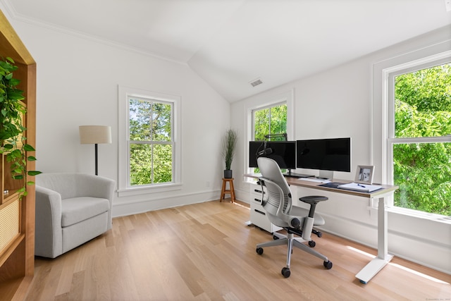 289 Wahackme Rd, New Canaan, CT 06840 - office area with wood finished floors and lofted ceiling