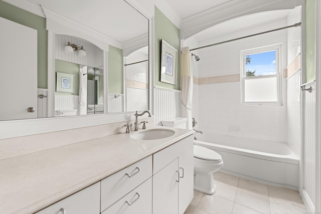 170 Southern Blvd, Danbury, CT 06810 - full bathroom with crown molding, vanity, shower / bath combo with shower curtain, and tile patterned floors