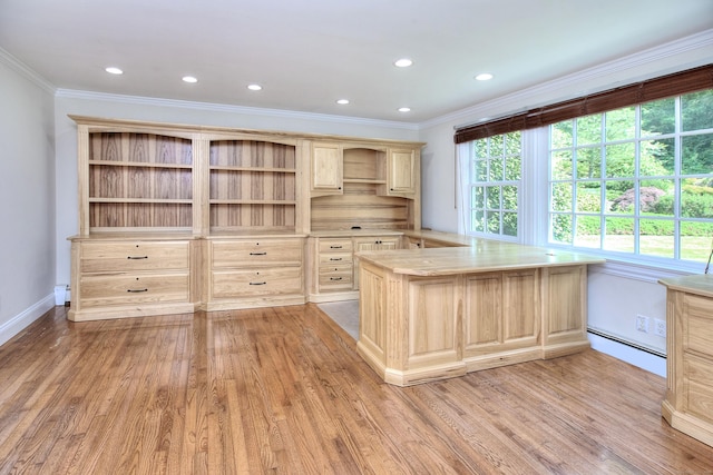 29 Bradley Rd, Weston, CT 06883 - unfurnished office featuring ornamental molding, baseboard heating, light wood-style floors, and recessed lighting
