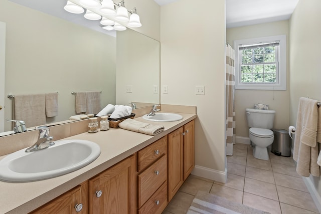 18 Jeans Ct, Woodstock, CT 06281 - full bathroom featuring double vanity, tile patterned floors, and a shower with shower curtain