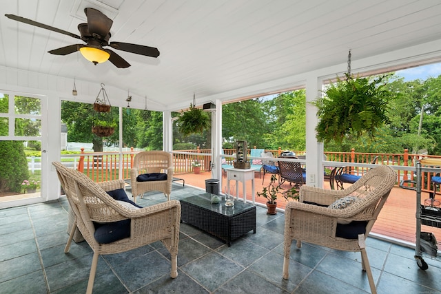 11 Old Kings Hwy, New Canaan, CT 06840 - view of patio with outdoor dining area, ceiling fan, and a deck