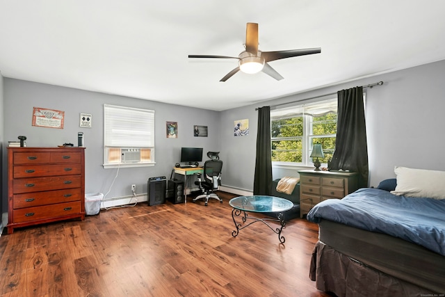11 Old Kings Hwy, New Canaan, CT 06840 - bedroom with a baseboard heating unit, an office area, cooling unit, wood finished floors, and baseboard heating