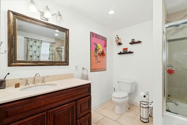 11 Old Kings Hwy, New Canaan, CT 06840 - full bath with vanity, tile patterned floors, bath / shower combo with glass door, and recessed lighting