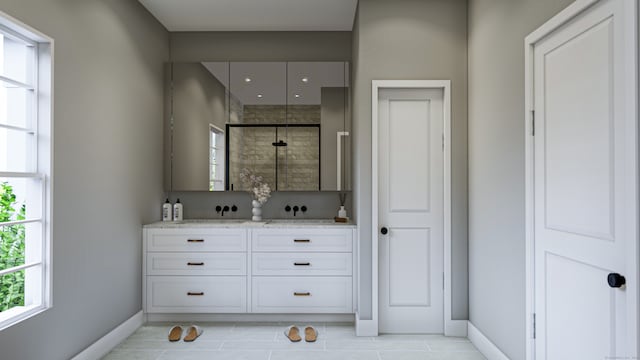180 Bee St, Meriden, CT 06450 - full bath featuring double vanity, a tile shower, and tile patterned flooring