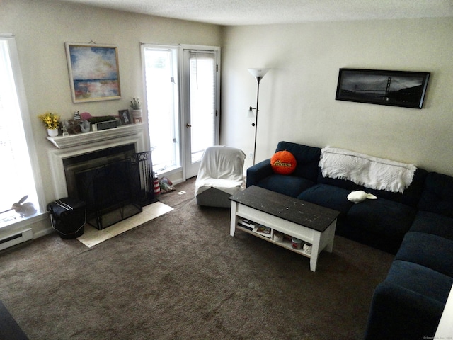 1275 Winsted Rd Unit 101, Torrington, CT 06790 - carpeted living room featuring a fireplace with flush hearth