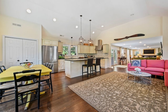 311 Wilton Rd E, Ridgefield, CT 06877 - living room featuring dark wood finished floors, recessed lighting, and high vaulted ceiling