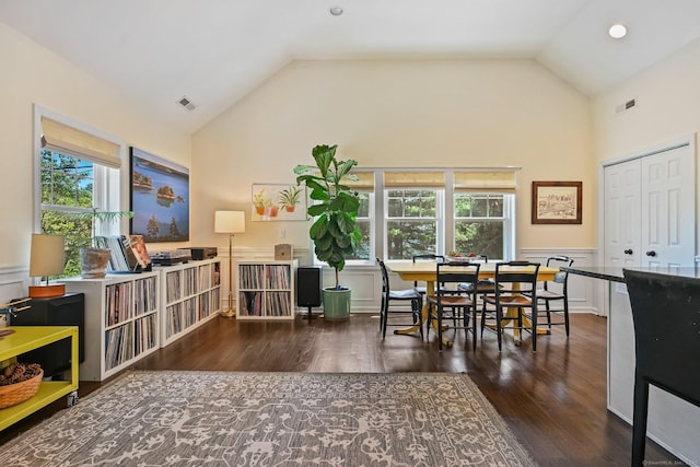 311 Wilton Rd E, Ridgefield, CT 06877 - dining space featuring high vaulted ceiling, wood finished floors, and healthy amount of natural light