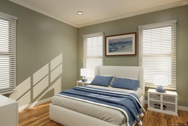 40 Allyn St, Groton, CT 06355 - bedroom with wood finished floors, ornamental molding, multiple windows, and recessed lighting
