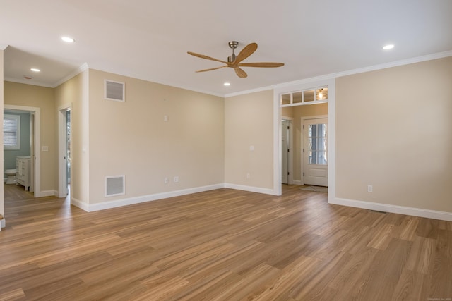 40 Allyn St, Groton, CT 06355 - spare room with ceiling fan, crown molding, recessed lighting, and light wood-style flooring