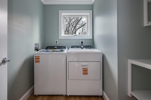 40 Allyn St, Groton, CT 06355 - laundry area with separate washer and dryer, crown molding, and wood finished floors