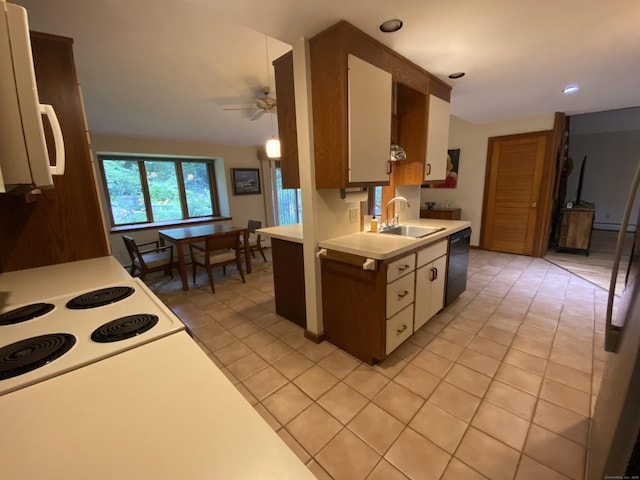 31 Weiss Rd, Haddam, CT 06438 - kitchen with light countertops, light tile patterned flooring, black dishwasher, and a ceiling fan