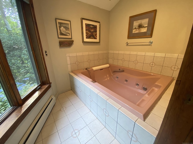 31 Weiss Rd, Haddam, CT 06438 - full bath featuring a baseboard heating unit, a tub with jets, and tile patterned flooring