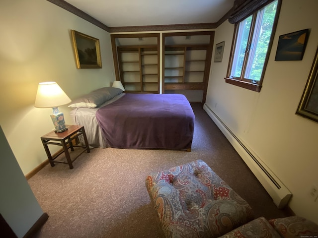 31 Weiss Rd, Haddam, CT 06438 - carpeted bedroom featuring a baseboard heating unit and crown molding