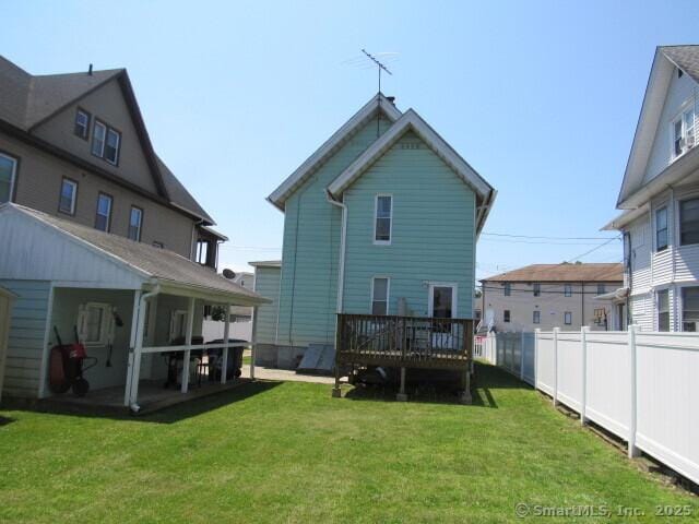 76 Porter St, Bridgeport, CT 06606 - rear view of house featuring a wooden deck