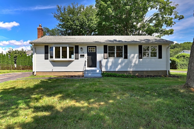 6 Overbrook Dr, East Hartford, CT 06118 - ranch-style home with a chimney, a front lawn, and entry steps