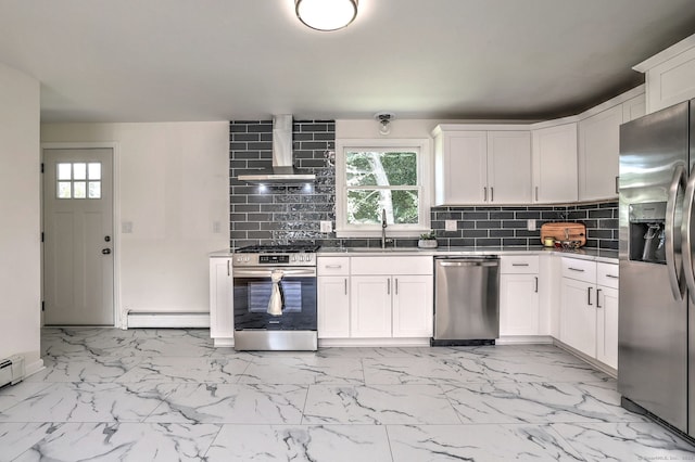 6 Overbrook Dr, East Hartford, CT 06118 - kitchen featuring appliances with stainless steel finishes, wall chimney exhaust hood, tasteful backsplash, and plenty of natural light