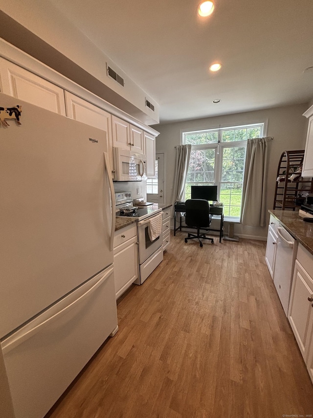 22 Wishing Well Ln Unit 22, New Milford, CT 06776 - kitchen featuring white appliances, recessed lighting, light wood-type flooring, an office area, and white cabinets