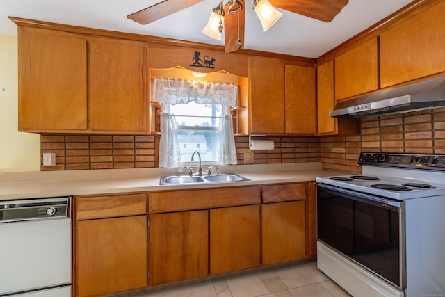 39 George Rd, Windsor Locks, CT 06096 - kitchen with white appliances, under cabinet range hood, ceiling fan, and light countertops
