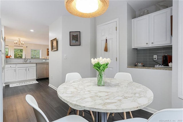 1802 Larson Dr Unit 1802, Danbury, CT 06810 - dining space with a chandelier, dark wood-style flooring, and recessed lighting