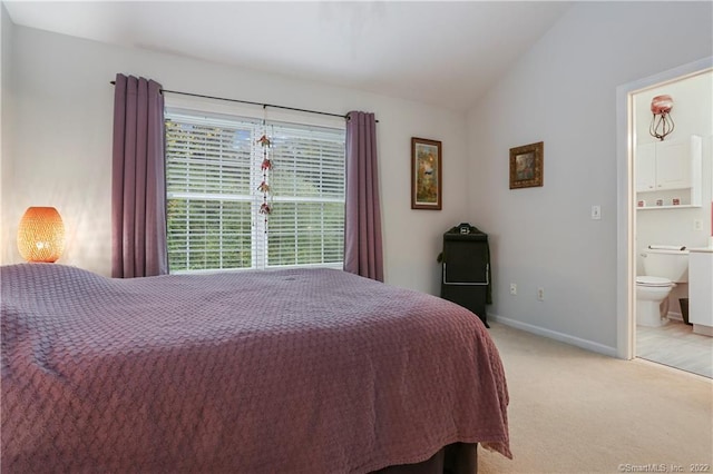1802 Larson Dr Unit 1802, Danbury, CT 06810 - bedroom with light colored carpet, vaulted ceiling, and connected bathroom