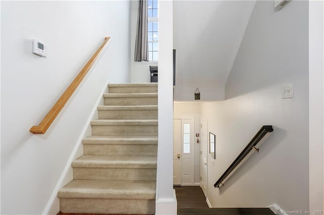 1802 Larson Dr Unit 1802, Danbury, CT 06810 - staircase with healthy amount of natural light, wood finished floors, and high vaulted ceiling