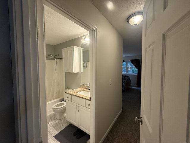 711 Twin Circle Dr Unit 711, South Windsor, CT 06074 - full bath with a textured ceiling, vanity, shower / bathtub combination with curtain, and tile patterned flooring