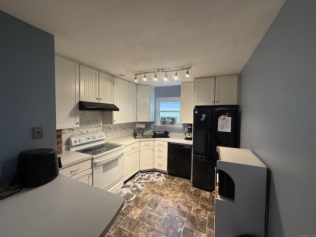 711 Twin Circle Dr Unit 711, South Windsor, CT 06074 - kitchen featuring black appliances, decorative backsplash, under cabinet range hood, light countertops, and a textured ceiling