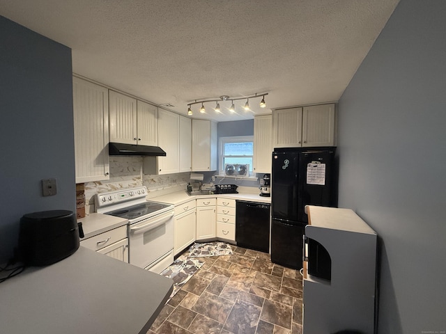 711 Twin Circle Dr Unit 711, South Windsor, CT 06074 - kitchen with black appliances, under cabinet range hood, tasteful backsplash, light countertops, and a textured ceiling