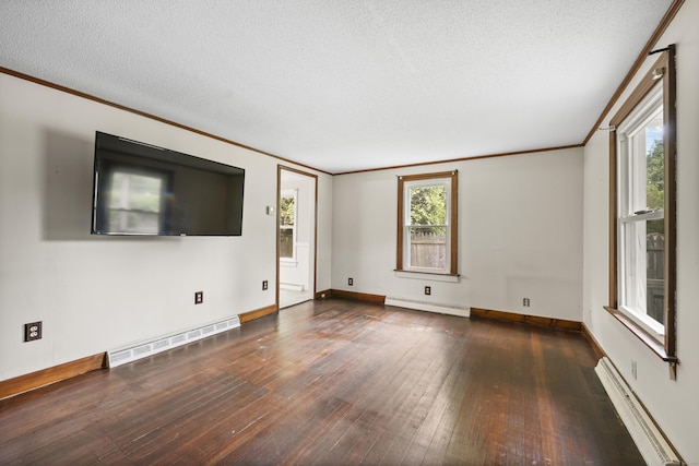 159 Bolton Rd, Vernon, CT 06066 - spare room with a baseboard heating unit, a baseboard radiator, wood-type flooring, crown molding, and a textured ceiling