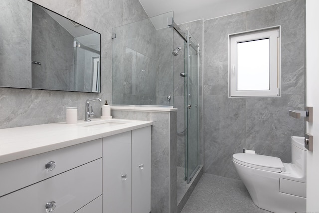 35 Emmons Ln, North Canaan, CT 06018 - bathroom featuring tile walls, vanity, and a shower stall
