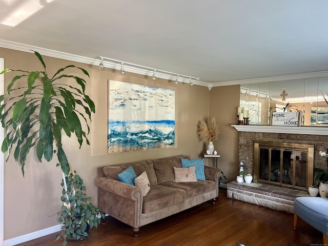 65 Patchen St, Stratford, CT 06615 - living room with wood finished floors, ornamental molding, and a glass covered fireplace