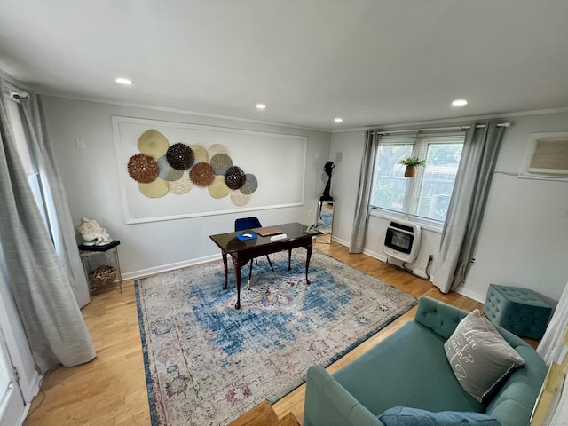 65 Patchen St, Stratford, CT 06615 - office area with heating unit, ornamental molding, light wood finished floors, and recessed lighting