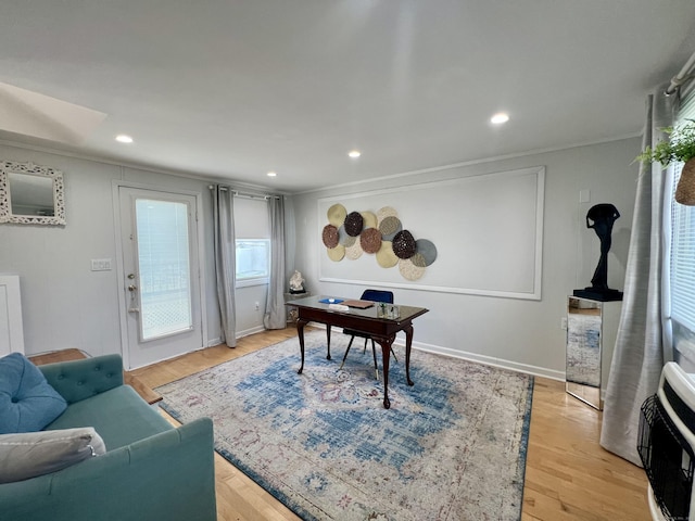 65 Patchen St, Stratford, CT 06615 - home office with crown molding, light wood finished floors, recessed lighting, and heating unit