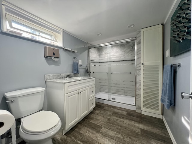 65 Patchen St, Stratford, CT 06615 - full bath featuring vanity, a stall shower, wood finished floors, and recessed lighting