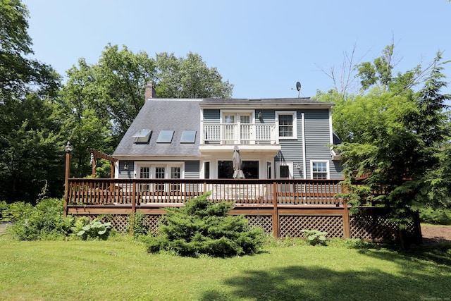 9 River Bend Ln, Windsor, CT 06095 - back of house with a balcony, a lawn, and a deck