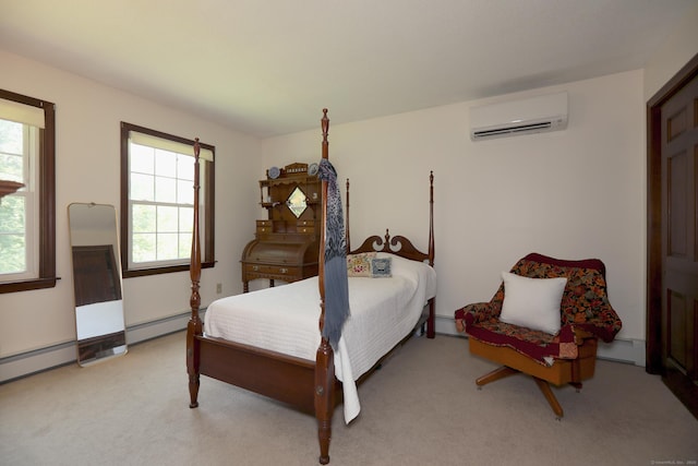 9 River Bend Ln, Windsor, CT 06095 - bedroom with an AC wall unit, a baseboard radiator, and light colored carpet