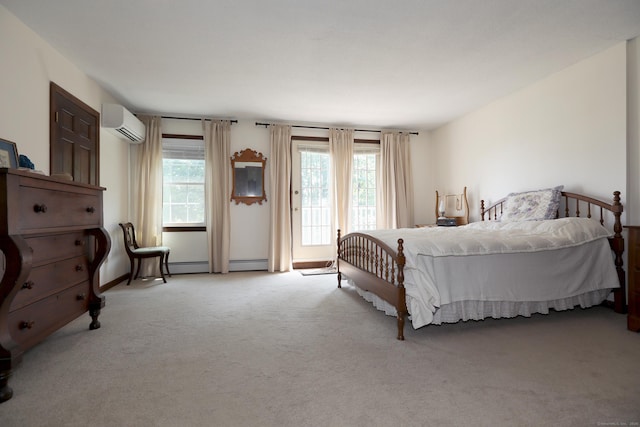 9 River Bend Ln, Windsor, CT 06095 - bedroom featuring a wall mounted AC, multiple windows, access to outside, and carpet