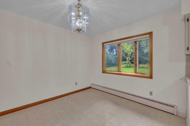 108 Sandelwood Dr, Madison, CT 06443 - empty room with baseboard heating, a chandelier, and light floors