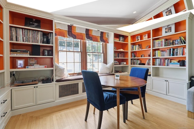 110 Westwood Rd, New Haven, CT 06515 - dining space with light wood finished floors and ornamental molding