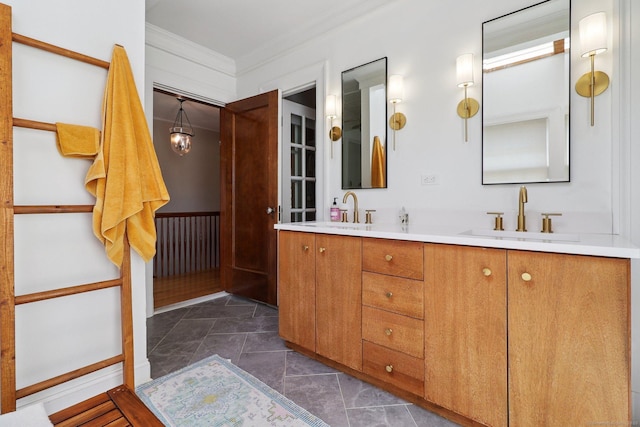 110 Westwood Rd, New Haven, CT 06515 - full bathroom with double vanity and crown molding