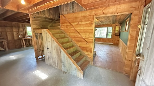 6 Rocky Cove Ln, Cornwall, CT 06796 - staircase featuring a baseboard heating unit and wooden walls