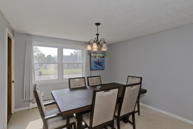26 Sandpiper Rd, Enfield, CT 06082 - dining space featuring a baseboard radiator, a chandelier, and light colored carpet