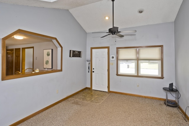 26 Sandpiper Rd, Enfield, CT 06082 - carpeted entryway with vaulted ceiling and a ceiling fan