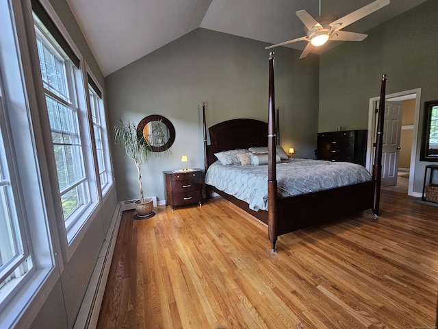 41 Mesa Dr, Bethany, CT 06524 - bedroom featuring vaulted ceiling, a baseboard radiator, light wood finished floors, and a ceiling fan