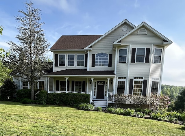 41 Mesa Dr, Bethany, CT 06524 - view of front of home with covered porch, a front lawn, and a shingled roof