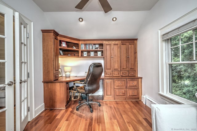 345 Spring St, Cheshire, CT 06410 - office space with light wood-style flooring, lofted ceiling, a ceiling fan, and built in study area