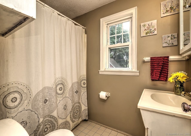 345 Spring St, Cheshire, CT 06410 - bathroom with tile patterned floors, vanity, a shower with curtain, and a textured ceiling