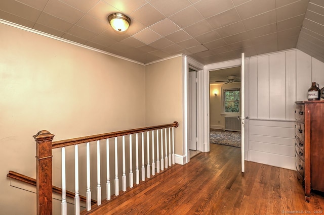 345 Spring St, Cheshire, CT 06410 - hallway with wood finished floors, ornamental molding, and radiator heating unit