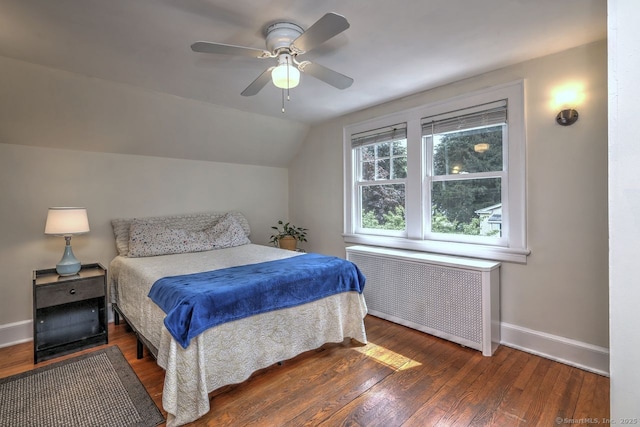 345 Spring St, Cheshire, CT 06410 - bedroom with radiator heating unit, wood finished floors, vaulted ceiling, and ceiling fan